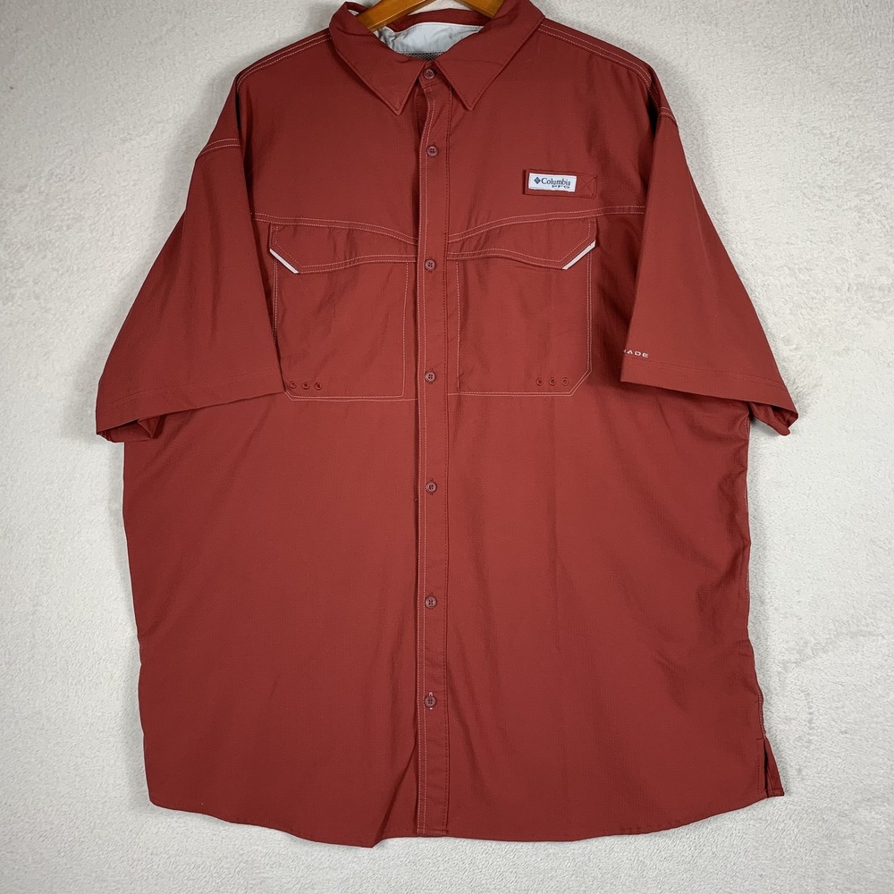 Columbia PFG Shirt Mens 2XL Red Omni-Shade Short Sleeve Vented Fishing Button Up